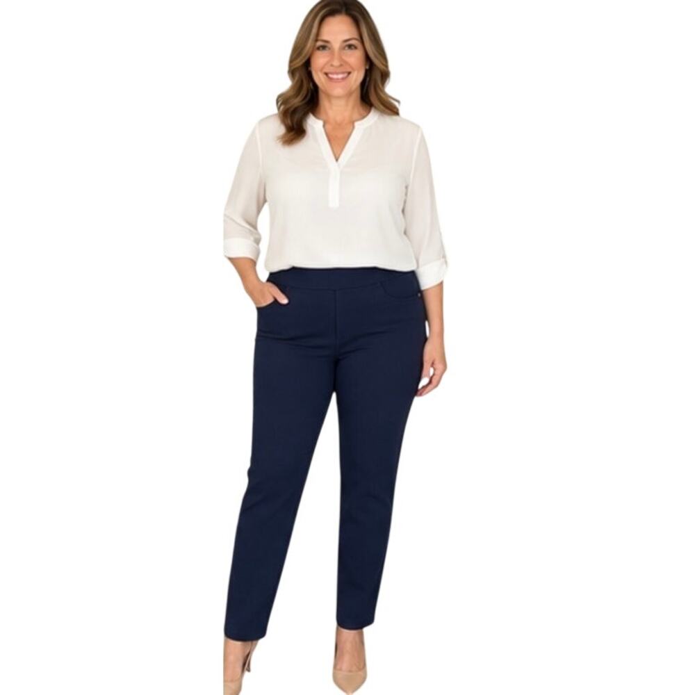 Spanx The Perfect Pant Ankle Pull On Pants, Ponte Knit, Navy, Plus Size 1X